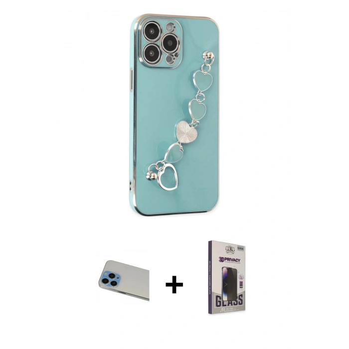MARSİLYAN™- iPhone 13 Pro Max Kılıf Nova Işık Prime - Siyah Bilvis Hayalet Cam Ekran Koruyucu + Mavi Rainbow Kamera Lens Koruma Cam