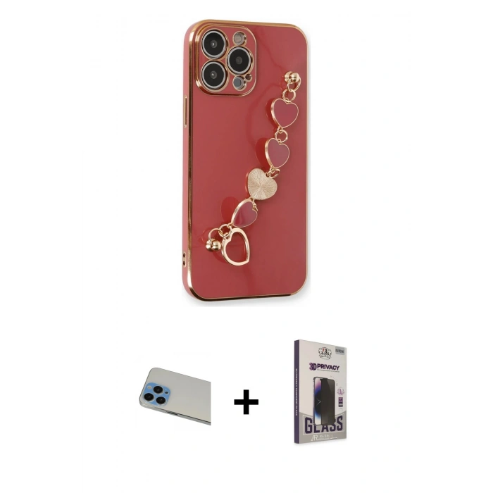 MARSİLYAN™- iPhone 13 Pro Max Kılıf Nova Işık Prime - Siyah Bilvis Hayalet Cam Ekran Koruyucu + Mavi Rainbow Kamera Lens Koruma Cam
