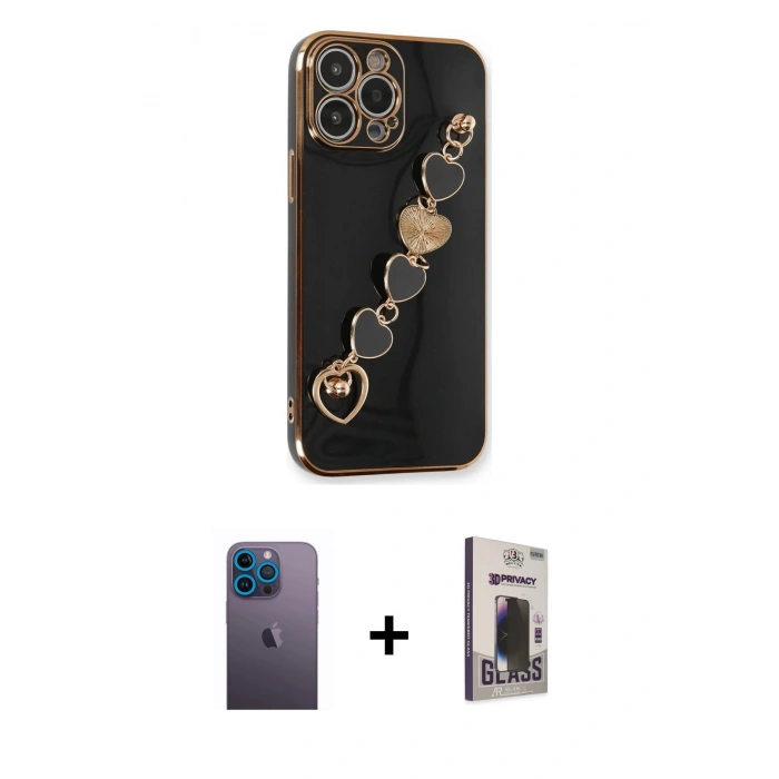 MARSİLYAN™- iPhone 13 Pro Max Kılıf Nova Işık Prime - Siyah Bilvis Hayalet Cam Ekran Koruyucu + Neon Fosforlu Kamera Lens - MI
