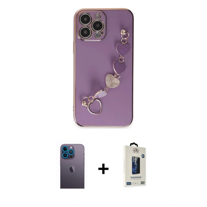 MARSİLYAN™- iPhone 13 Pro Max Kılıf Nova Işık Prime - Siyah Bilvis Hayalet Cam Ekran Koruyucu + Neon Fosforlu Kamera Lens - MI