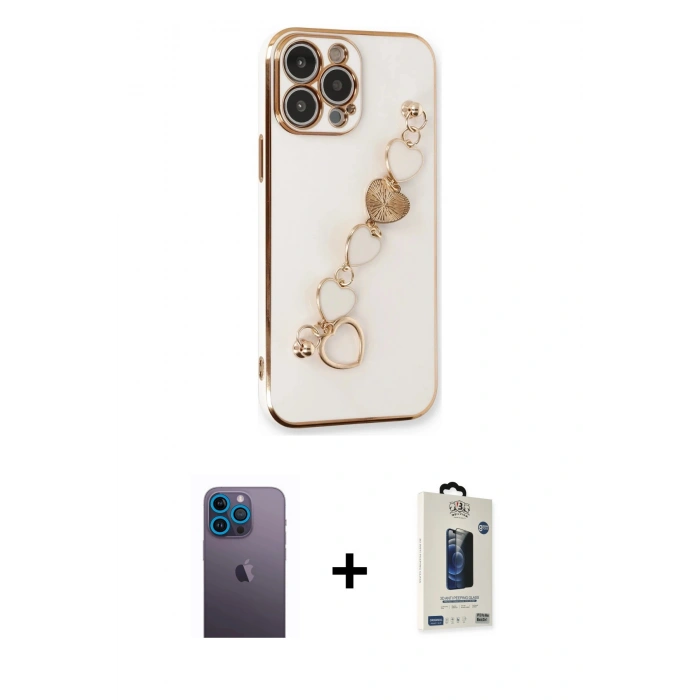 MARSİLYAN™- iPhone 13 Pro Max Kılıf Nova Işık Prime - Siyah Bilvis Hayalet Cam Ekran Koruyucu + Neon Fosforlu Kamera Lens - MI