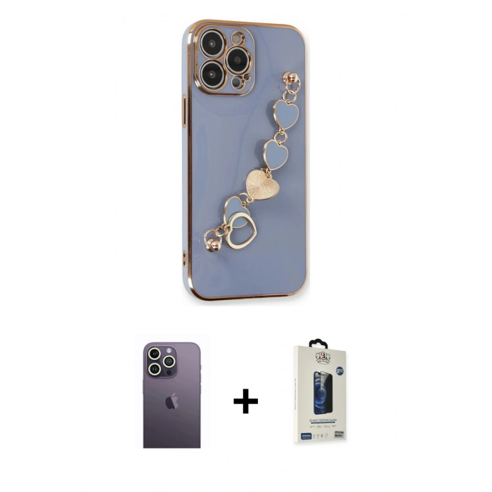 MARSİLYAN™- iPhone 13 Pro Max Kılıf Nova Işık Prime - Siyah Bilvis Hayalet Cam Ekran Koruyucu + Neon Fosforlu Kamera Lens - BZ