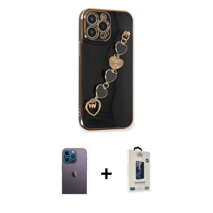 MARSİLYAN™- iPhone 13 Pro Max Kılıf Nova Işık Prime - Siyah Bilvis Hayalet Cam Ekran Koruyucu + Neon Fosforlu Kamera Lens - MI