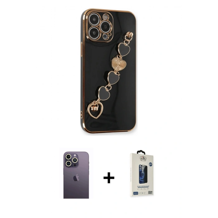 MARSİLYAN™- iPhone 13 Pro Max Kılıf Nova Işık Prime - Siyah Bilvis Hayalet Cam Ekran Koruyucu + Neon Fosforlu Kamera Lens - BZ