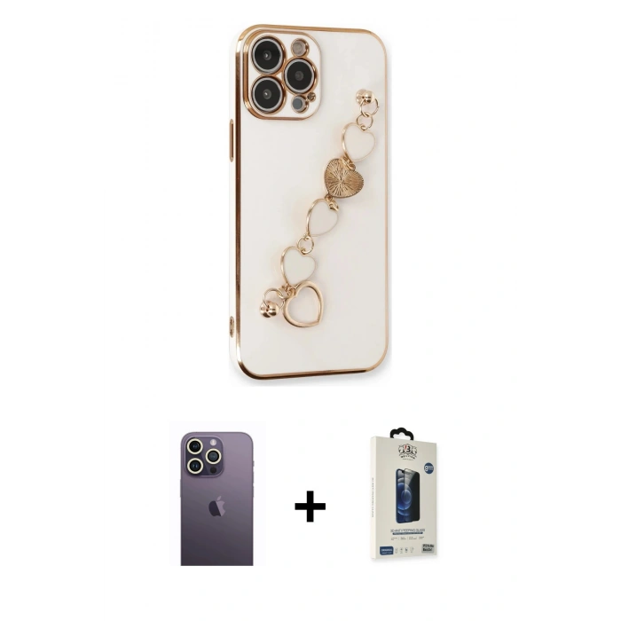 MARSİLYAN™- iPhone 13 Pro Max Kılıf Nova Işık Prime - Siyah Bilvis Hayalet Cam Ekran Koruyucu + Neon Fosforlu Kamera Lens - BZ