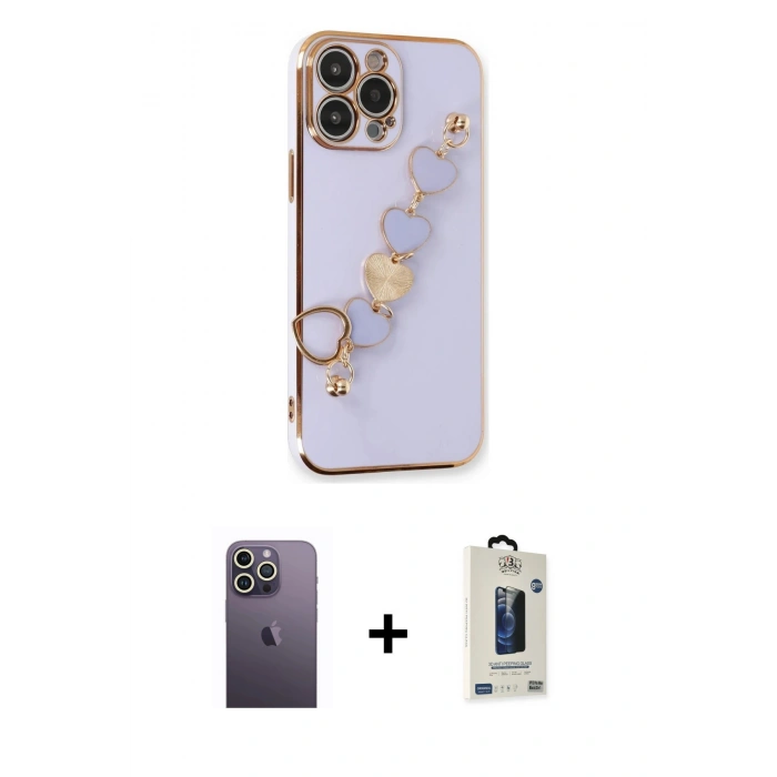 MARSİLYAN™- iPhone 13 Pro Max Kılıf Nova Işık Prime - Siyah Bilvis Hayalet Cam Ekran Koruyucu + Neon Fosforlu Kamera Lens - BZ