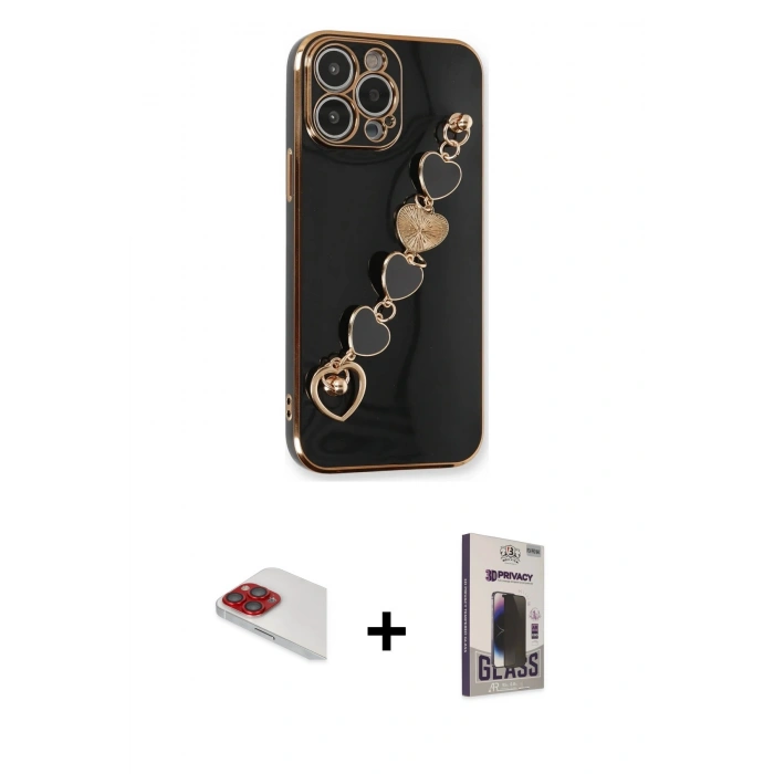 MARSİLYAN™- iPhone 13 Pro Max Kılıf Nova Işık Prime - Siyah Bilvis Hayalet Cam Ekran Koruyucu + Pers Alüminyum Kamera Lens - KI