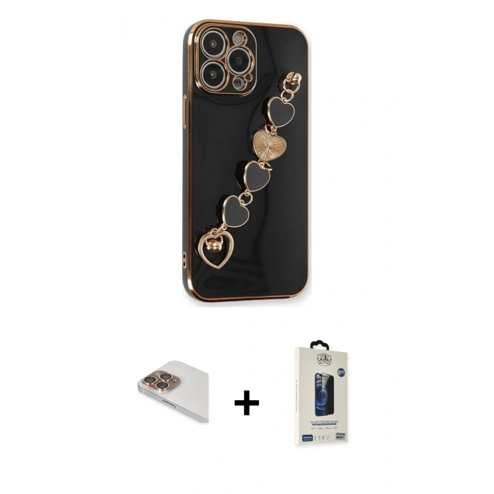MARSİLYAN™- iPhone 13 Pro Max Kılıf Nova Işık Prime - Siyah Bilvis Hayalet Cam Ekran Koruyucu + Pers Alüminyum Kamera Lens - GD