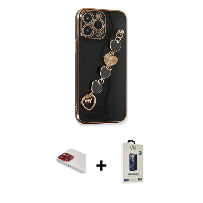 MARSİLYAN™- iPhone 13 Pro Max Kılıf Nova Işık Prime - Siyah Bilvis Hayalet Cam Ekran Koruyucu + Pers Alüminyum Kamera Lens - KI