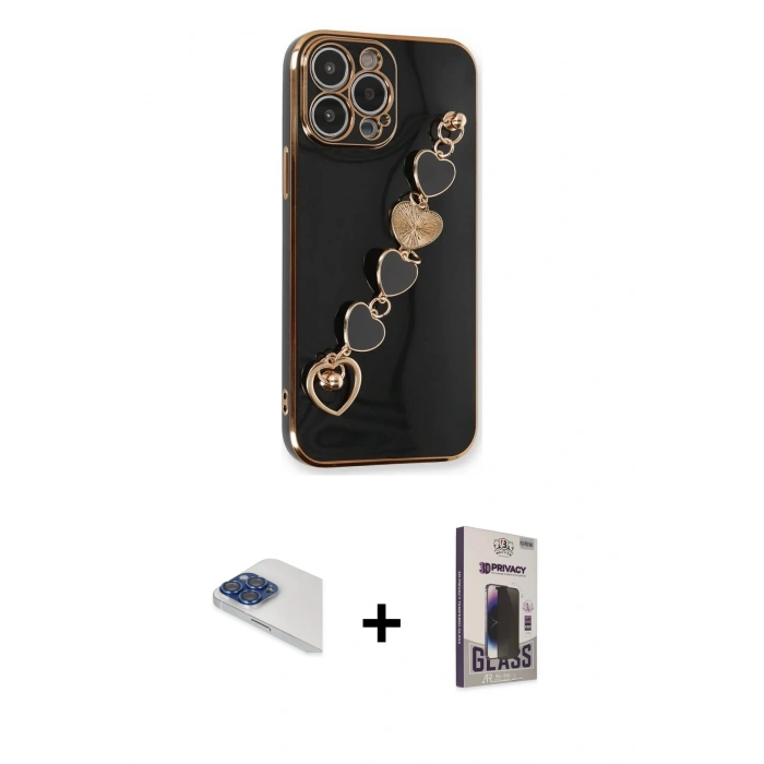MARSİLYAN™- iPhone 13 Pro Max Kılıf Nova Işık Prime - Siyah Bilvis Hayalet Cam Ekran Koruyucu + Pers Alüminyum Kamera Lens - LT