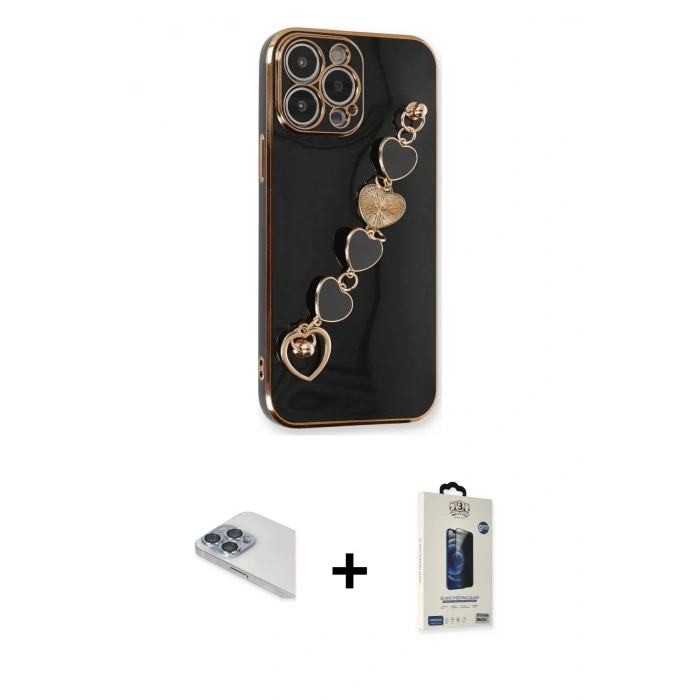 MARSİLYAN™- iPhone 13 Pro Max Kılıf Nova Işık Prime - Siyah Bilvis Hayalet Cam Ekran Koruyucu + Pers Alüminyum Kamera Lens - SABE