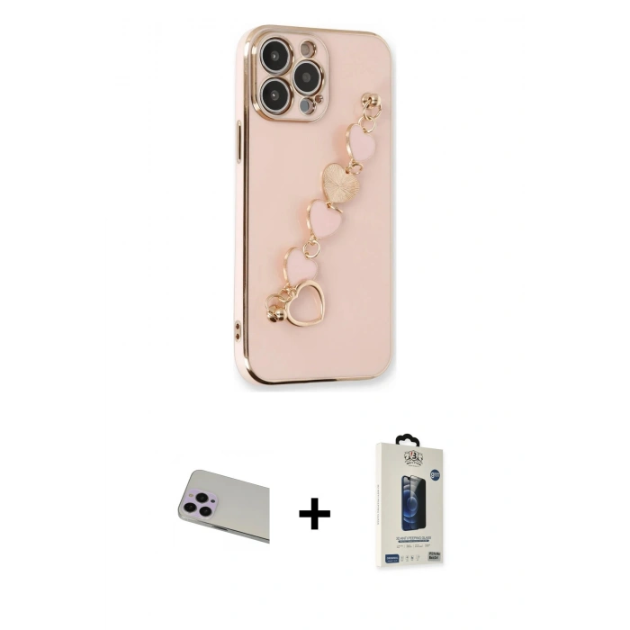 MARSİLYAN™- iPhone 13 Pro Max Kılıf Nova Işık Prime - Siyah Bilvis Hayalet Cam Ekran Koruyucu + Rainbow Kamera Lens Koruma Cam - MR