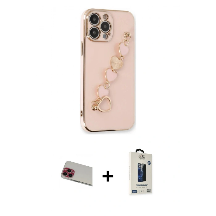 MARSİLYAN™- iPhone 13 Pro Max Kılıf Nova Işık Prime - Siyah Bilvis Hayalet Cam Ekran Koruyucu + Rainbow Kamera Lens Koruma Cam - KI