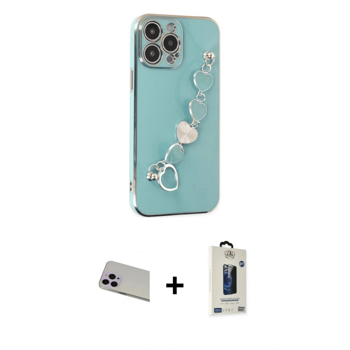 MARSİLYAN™- iPhone 13 Pro Max Kılıf Nova Işık Prime - Siyah Bilvis Hayalet Cam Ekran Koruyucu + Rainbow Kamera Lens Koruma Cam - MR