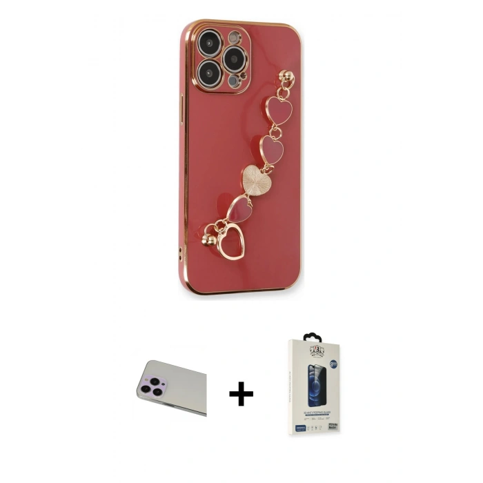 MARSİLYAN™- iPhone 13 Pro Max Kılıf Nova Işık Prime - Siyah Bilvis Hayalet Cam Ekran Koruyucu + Rainbow Kamera Lens Koruma Cam - MR