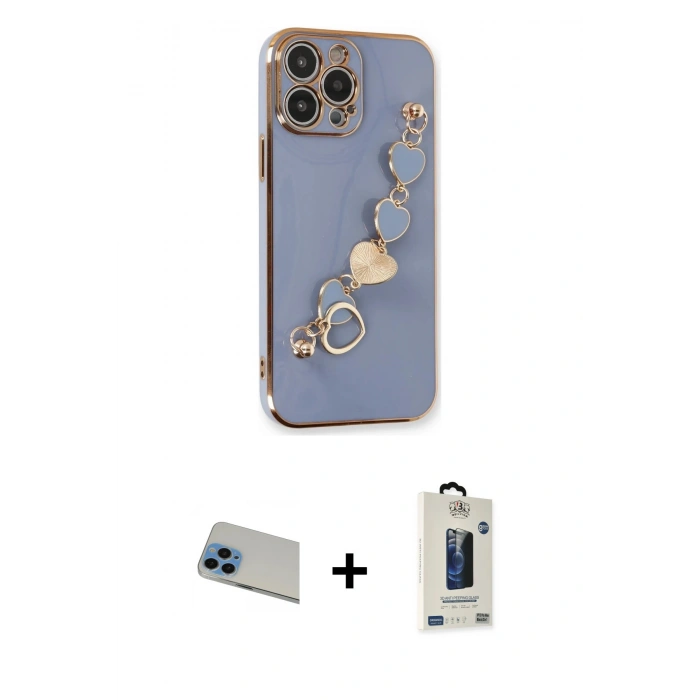 MARSİLYAN™- iPhone 13 Pro Max Kılıf Nova Işık Prime - Siyah Bilvis Hayalet Cam Ekran Koruyucu + Rainbow Kamera Lens Koruma Cam - MI