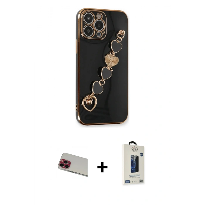 MARSİLYAN™- iPhone 13 Pro Max Kılıf Nova Işık Prime - Siyah Bilvis Hayalet Cam Ekran Koruyucu + Rainbow Kamera Lens Koruma Cam - KI