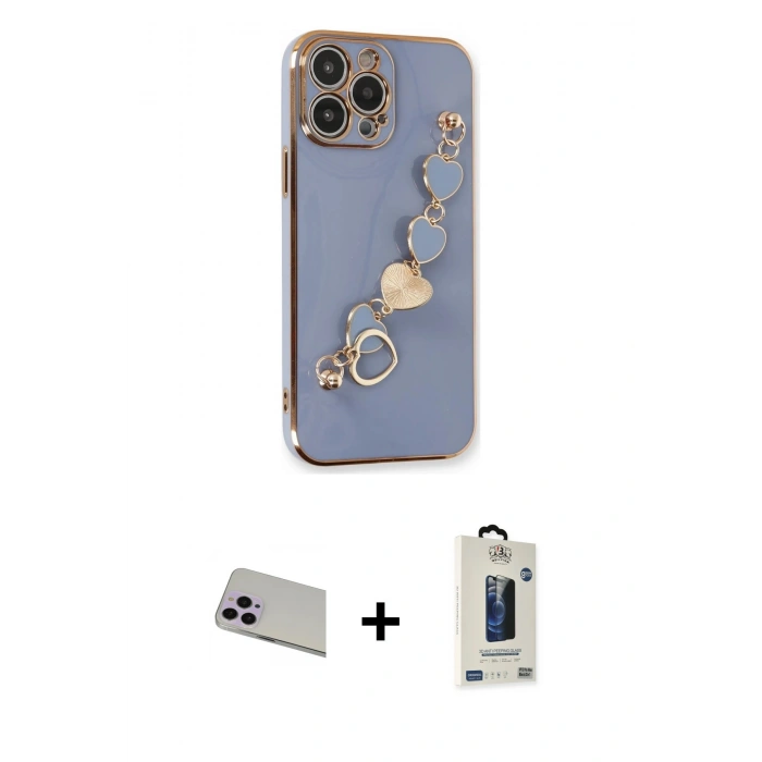 MARSİLYAN™- iPhone 13 Pro Max Kılıf Nova Işık Prime - Siyah Bilvis Hayalet Cam Ekran Koruyucu + Rainbow Kamera Lens Koruma Cam - MR