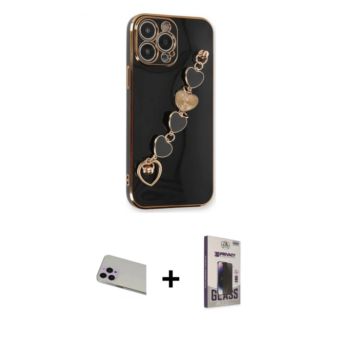 MARSİLYAN™- iPhone 13 Pro Max Kılıf Nova Işık Prime - Siyah Bilvis Hayalet Cam Ekran Koruyucu + Rainbow Kamera Lens Koruma Cam - MR