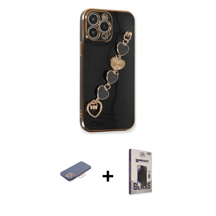 MARSİLYAN™- iPhone 13 Pro Max Kılıf Nova Işık Prime - Siyah Bilvis Hayalet Cam Ekran Koruyucu + Renkli Kamera Lens Koruma Cam - PE