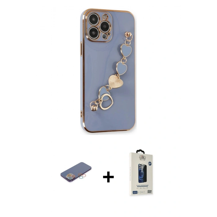 MARSİLYAN™- iPhone 13 Pro Max Kılıf Nova Işık Prime - Siyah Bilvis Hayalet Cam Ekran Koruyucu + Renkli Kamera Lens Koruma Cam - PE