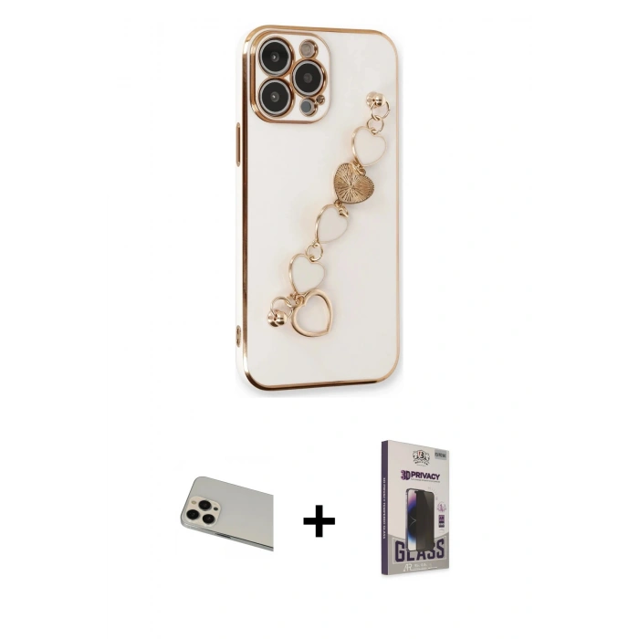 MARSİLYAN™- iPhone 13 Pro Max Kılıf Nova Işık Prime - Siyah Bilvis Hayalet Cam Ekran Koruyucu + Rose Gold Rainbow Kamera Lens Koruma Cam