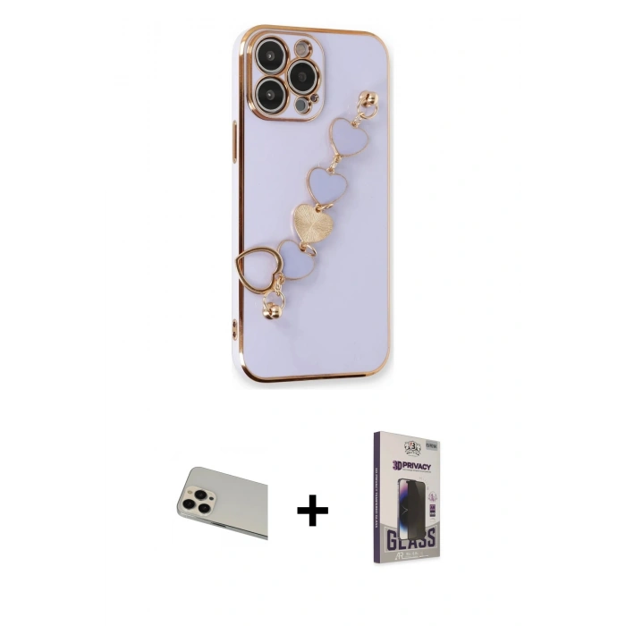 MARSİLYAN™- iPhone 13 Pro Max Kılıf Nova Işık Prime - Siyah Bilvis Hayalet Cam Ekran Koruyucu + Rose Gold Rainbow Kamera Lens Koruma Cam