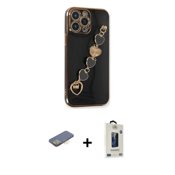 MARSİLYAN™- iPhone 13 Pro Max Kılıf Nova Işık Prime - Siyah Bilvis Hayalet Cam Ekran Koruyucu + Renkli Kamera Lens Koruma Cam - SI