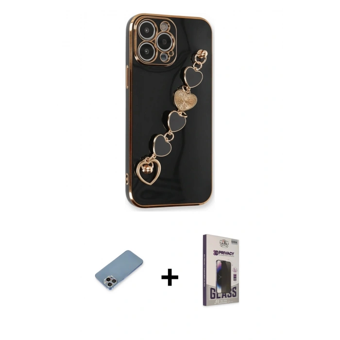 MARSİLYAN™- iPhone 13 Pro Max Kılıf Nova Işık Prime - Siyah Bilvis Hayalet Cam Ekran Koruyucu + Shine Kamera Lens Koruma Cam - GI