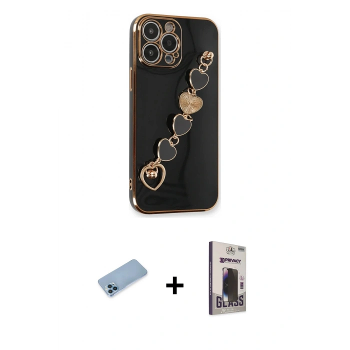 MARSİLYAN™- iPhone 13 Pro Max Kılıf Nova Işık Prime - Siyah Bilvis Hayalet Cam Ekran Koruyucu + Shine Kamera Lens Koruma Cam - MI