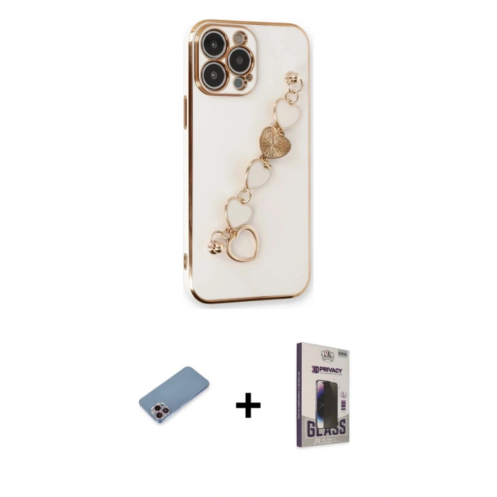 MARSİLYAN™- iPhone 13 Pro Max Kılıf Nova Işık Prime - Siyah Bilvis Hayalet Cam Ekran Koruyucu + Shine Kamera Lens Koruma Cam - PE