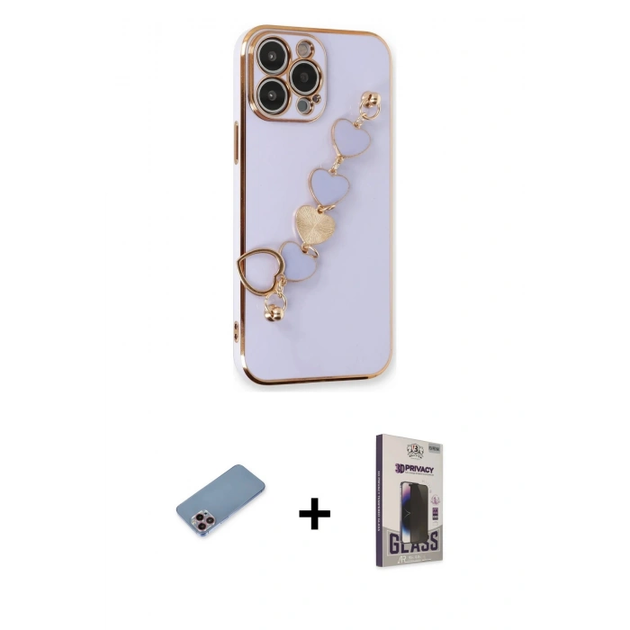 MARSİLYAN™- iPhone 13 Pro Max Kılıf Nova Işık Prime - Siyah Bilvis Hayalet Cam Ekran Koruyucu + Shine Kamera Lens Koruma Cam - PE