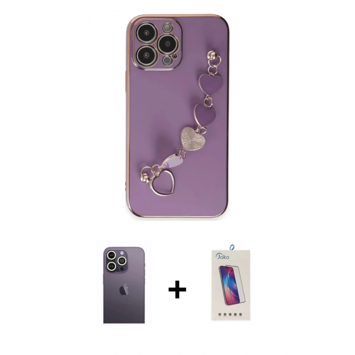 MARSİLYAN™- iPhone 13 Pro Max Kılıf Nova Işık Prime - Siyah Joko 5D Cam + Beyaz Neon Fosforlu Kamera Lens