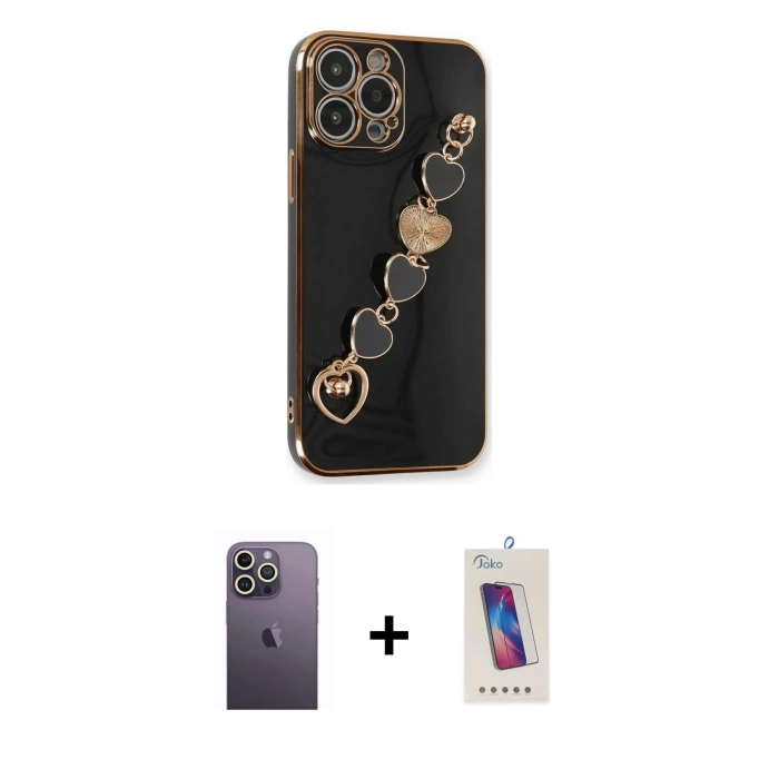 MARSİLYAN™- iPhone 13 Pro Max Kılıf Nova Işık Prime - Siyah Joko 5D Cam + Beyaz Neon Fosforlu Kamera Lens
