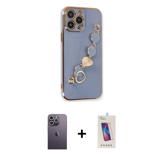 MARSİLYAN™- iPhone 13 Pro Max Kılıf Nova Işık Prime - Siyah Joko 5D Cam + Beyaz Neon Fosforlu Kamera Lens