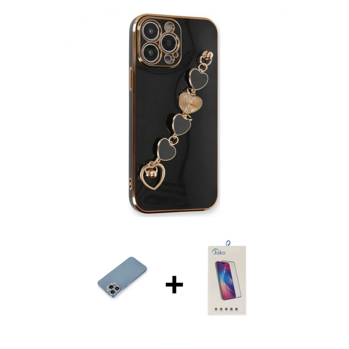 MARSİLYAN™- iPhone 13 Pro Max Kılıf Nova Işık Prime - Siyah Joko 5D Cam + Shine Kamera Lens Koruma Cam - GI