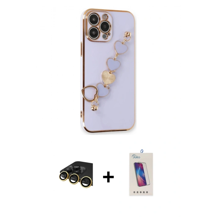MARSİLYAN™- iPhone 13 Pro Max Kılıf Nova Işık Prime - Siyah Joko 5D Cam + Gold Raze Metal Kamera Lens