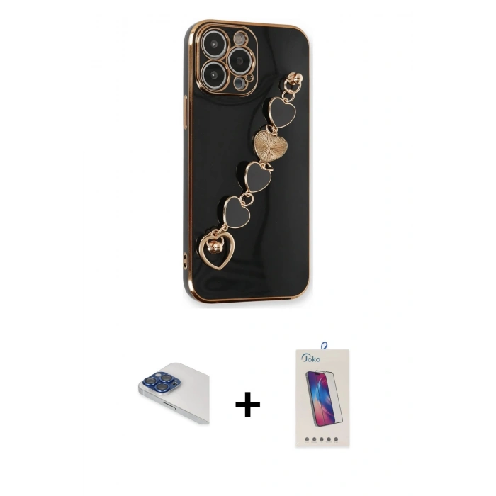 MARSİLYAN™- iPhone 13 Pro Max Kılıf Nova Işık Prime - Siyah Joko 5D Cam + Pers Alüminyum Kamera Lens - LT