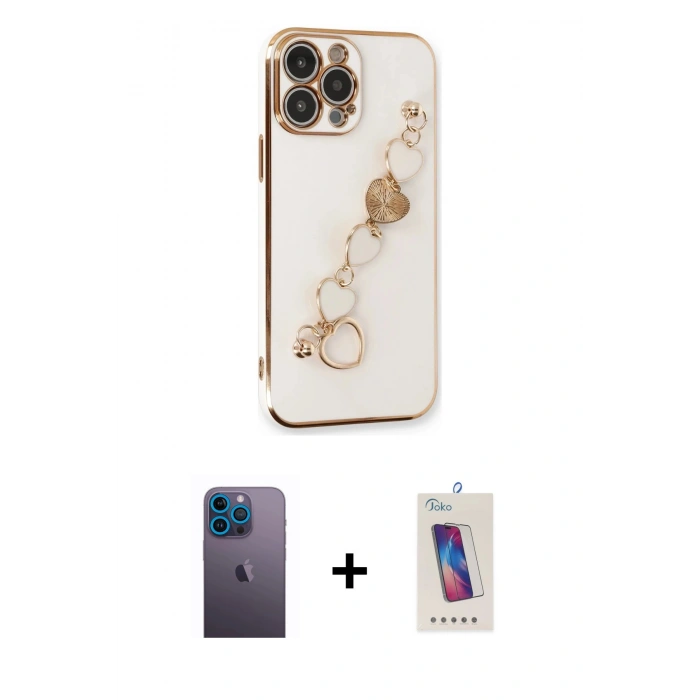 MARSİLYAN™- iPhone 13 Pro Max Kılıf Nova Işık Prime - Siyah Joko 5D Cam + Mavi Neon Fosforlu Kamera Lens