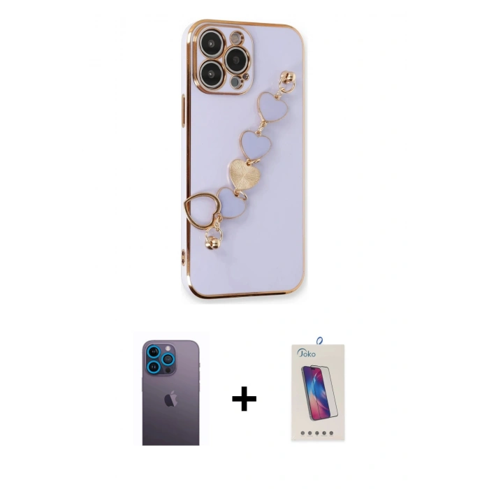 MARSİLYAN™- iPhone 13 Pro Max Kılıf Nova Işık Prime - Siyah Joko 5D Cam + Mavi Neon Fosforlu Kamera Lens