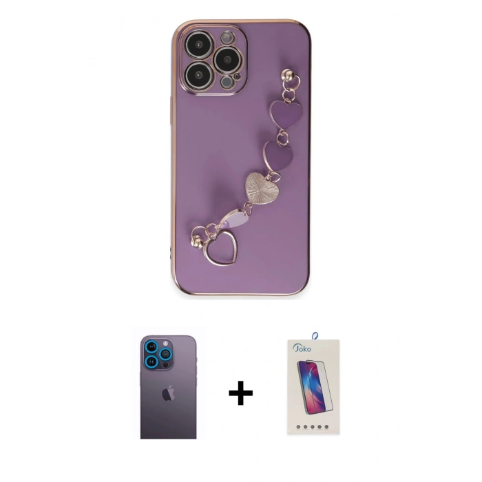 MARSİLYAN™- iPhone 13 Pro Max Kılıf Nova Işık Prime - Siyah Joko 5D Cam + Mavi Neon Fosforlu Kamera Lens