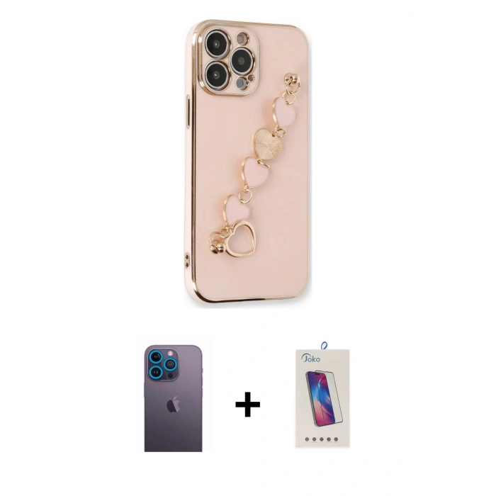 MARSİLYAN™- iPhone 13 Pro Max Kılıf Nova Işık Prime - Siyah Joko 5D Cam + Mavi Neon Fosforlu Kamera Lens