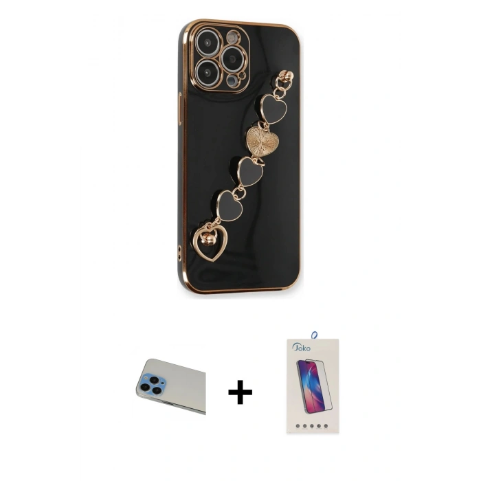 MARSİLYAN™- iPhone 13 Pro Max Kılıf Nova Işık Prime - Siyah Joko 5D Cam + Rainbow Kamera Lens Koruma Cam - MI