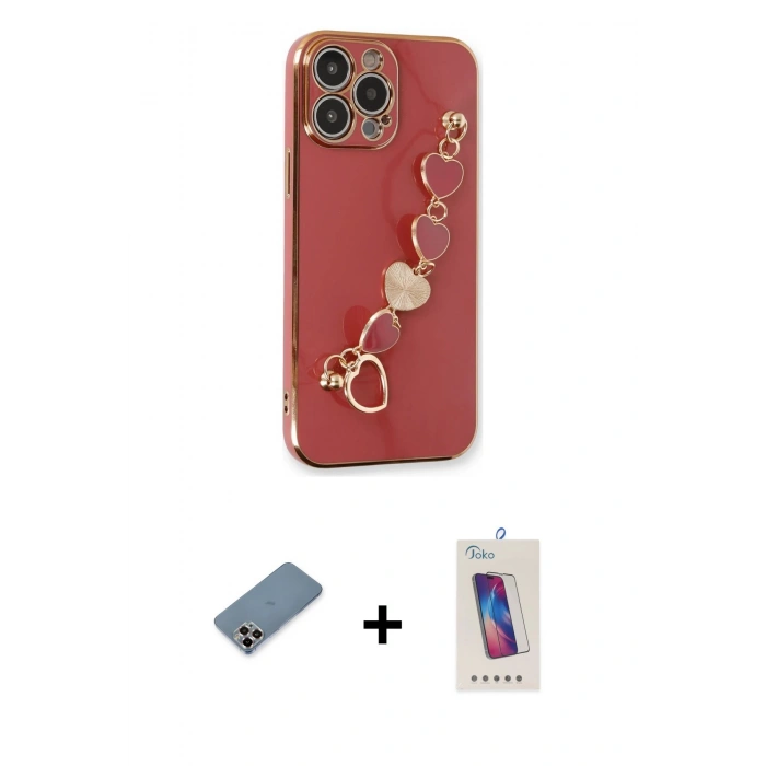 MARSİLYAN™- iPhone 13 Pro Max Kılıf Nova Işık Prime - Siyah Joko 5D Cam + Mor Metal Kamera Lens Koruma Cam