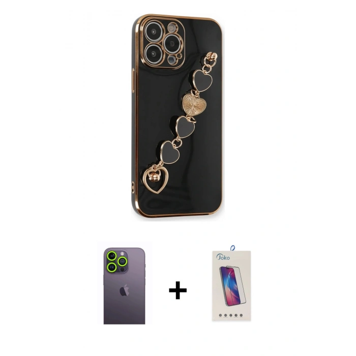 MARSİLYAN™- iPhone 13 Pro Max Kılıf Nova Işık Prime - Siyah Joko 5D Cam + Neon Fosforlu Kamera Lens - YL