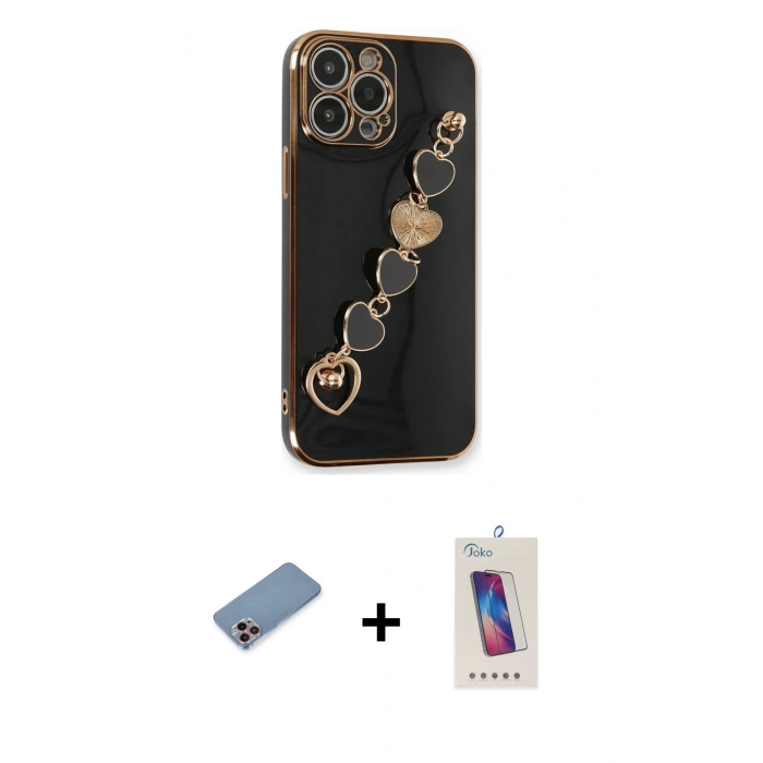 MARSİLYAN™- iPhone 13 Pro Max Kılıf Nova Işık Prime - Siyah Joko 5D Cam + Shine Kamera Lens Koruma Cam - PE