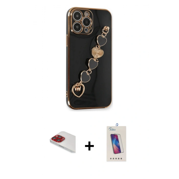 MARSİLYAN™- iPhone 13 Pro Max Kılıf Nova Işık Prime - Siyah Joko 5D Cam + Pers Alüminyum Kamera Lens - KI
