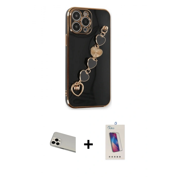 MARSİLYAN™- iPhone 13 Pro Max Kılıf Nova Işık Prime - Siyah Joko 5D Cam + Rainbow Kamera Lens Koruma Cam - BZ