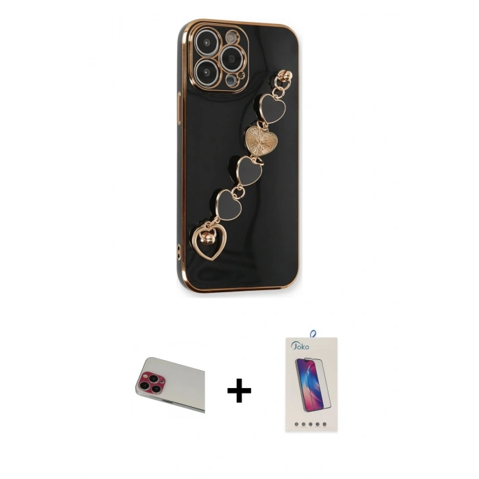 MARSİLYAN™- iPhone 13 Pro Max Kılıf Nova Işık Prime - Siyah Joko 5D Cam + Rainbow Kamera Lens Koruma Cam - KI