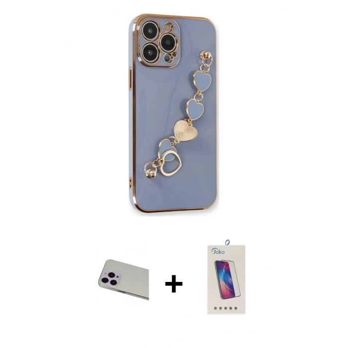 MARSİLYAN™- iPhone 13 Pro Max Kılıf Nova Işık Prime - Siyah Joko 5D Cam + Rainbow Kamera Lens Koruma Cam - MR